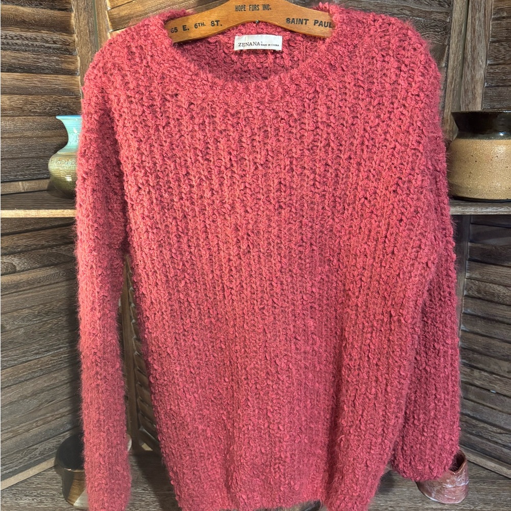 Zenana Outfitters Women's Textured Pink Sweater